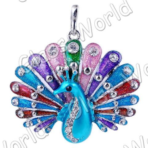 6pcs Peacock Enamel&White Gold Plated 43*54MM Pendants  