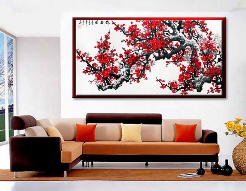 48 Feng Shui Red Cherry Blossom Handmade Modern Asian Art Watercolor 