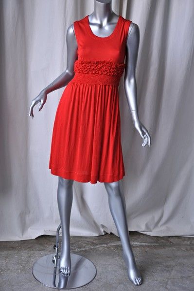 FENDI Red Silky Jersey Smocked Ruffle Dress NEW S 40  