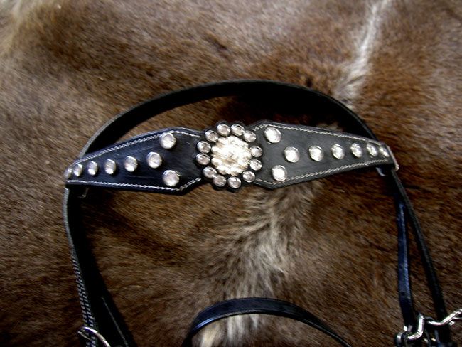 BRIDLE WESTERN LEATHER HEADSTALL BREASTCOLLAR TACK SET BLACK CLEAR 