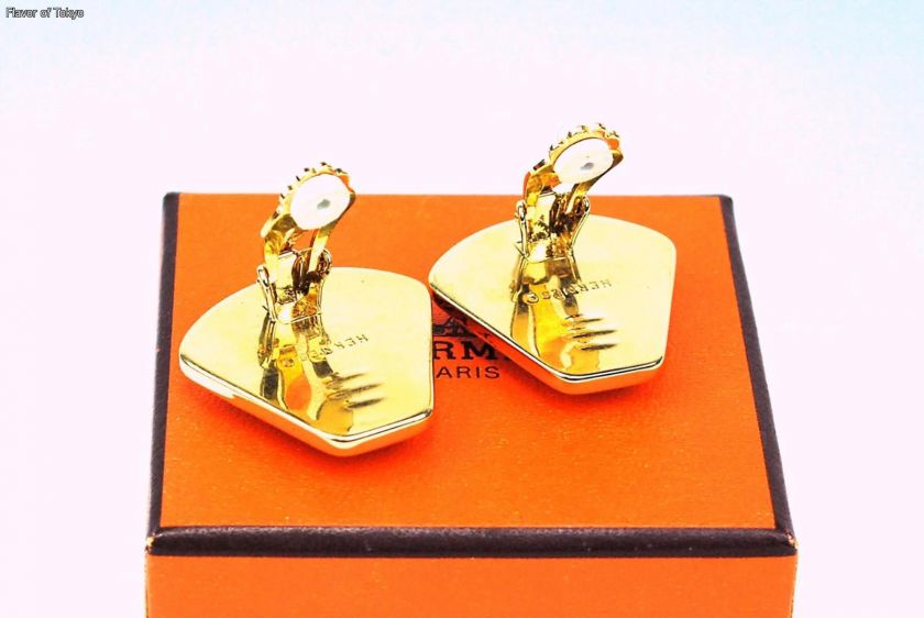 Authentic HERMES Enamel Red Clip on Earrings wz Box  