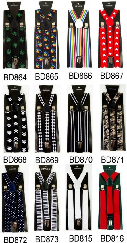   Adjustable Clipon solid stripe crossbones Suspenders braces BD8H2