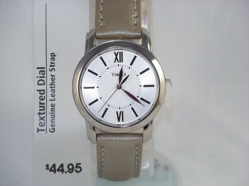   Timex Classics WOMEN Textured Dial PEWTER leather strap Roman Number