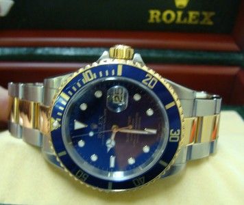   TWO TONE SUBMARINER WRIST WATCH BLUE BEZEL DIAL OYSTER BRACELET 16613