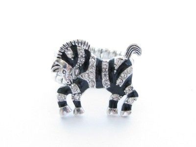 Zebra Crystal Fashion Stretch Ring Jewelry  