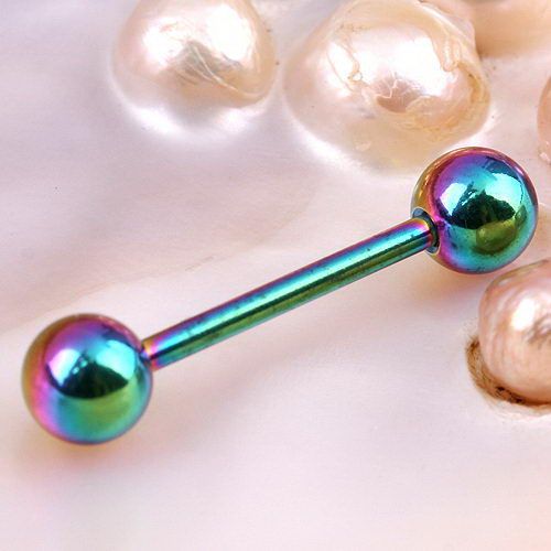 14G Rainbow Nickel Free Steel Tongue Ring Body Piercing  