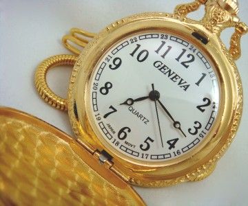 Mens Pocket Watch Statue of Liberty Gold Silver Long Chain Antique 