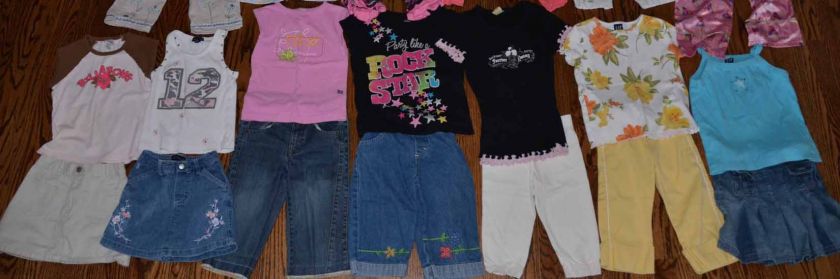 26PC GIRLS SIZE 5 5T SUMMER CLOTHING LOT OUTFITS SHIRTS SHORTS CAPRIS 