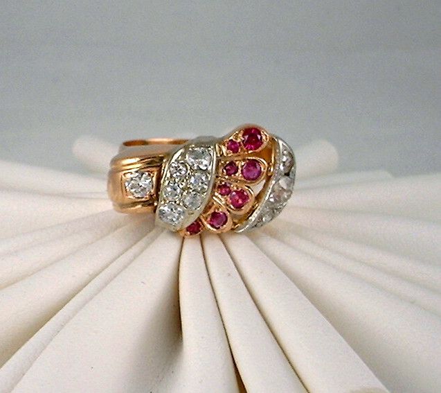 Art Deco Ruby & Diamond Ring Rose Gold  