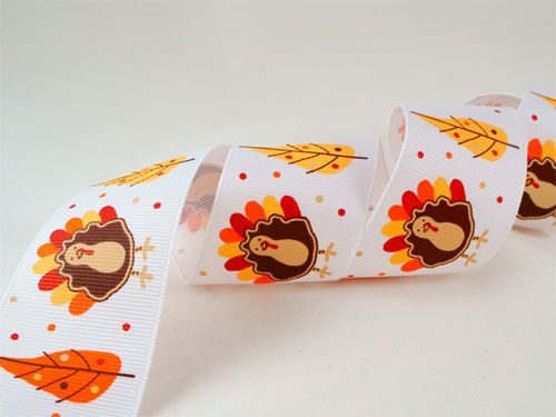   Thanksgiving Turkey Gold/White Grosgrain Ribbon U Pick 3/8 7/8 1.5