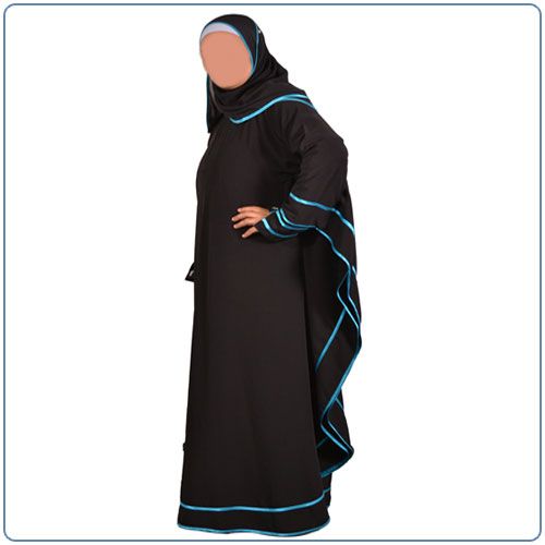 Full black butterfly (Farasha ) Abaya with a turquoise satin trim