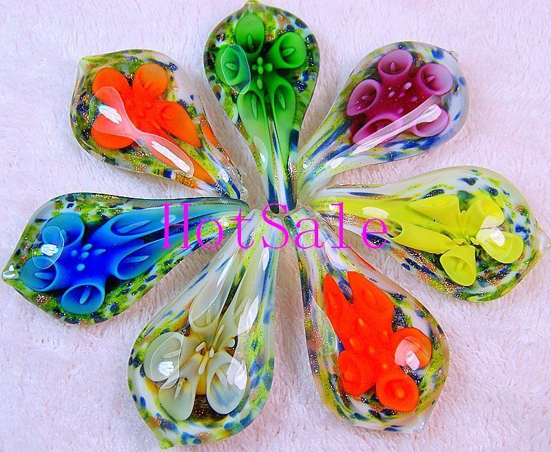 lots 50pcs white back flower inside leaf glass pendants  