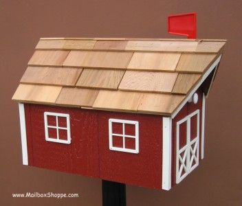 Wood Mail Box   Red Amish Barn Wooden Post Mailbox  