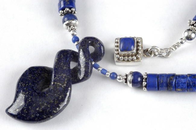 18 LAPIS LAZULI Heishe & .925 Silver Bead NECKLACE  