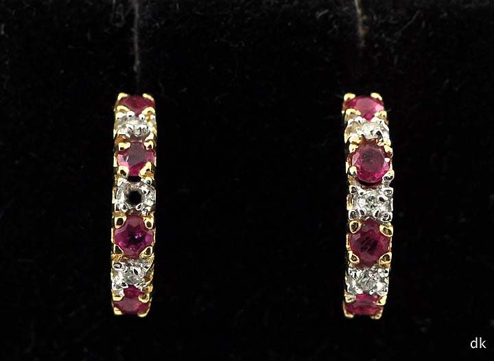 Genuine Garnet & Diamond 14K Gold Earrings Pierced Ears  