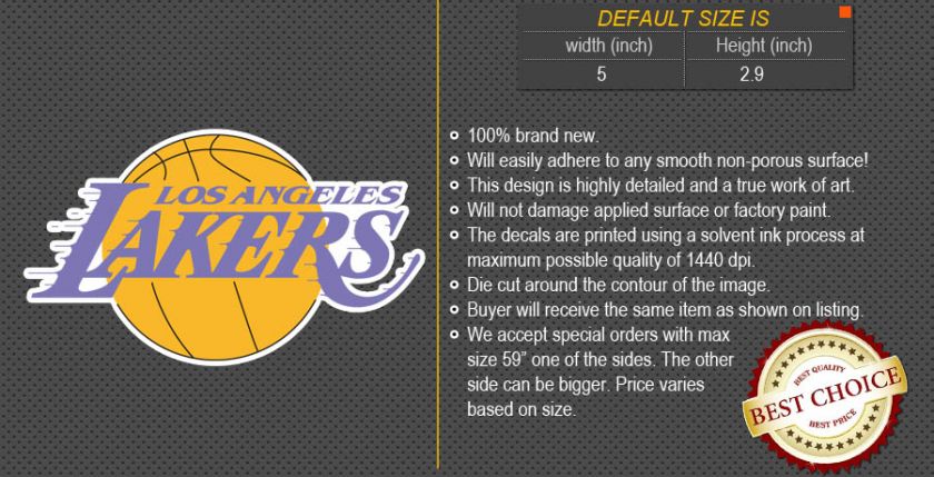 Los Angeles Lakers NBA Basketball Logos Car Bumper Window Wall Sticker 