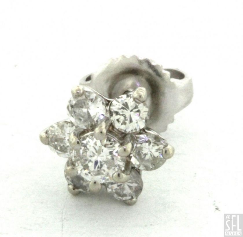 14K WHITE GOLD LOVELY ELEGANT .88CT DIAMOND CLUSTER FLOWER STUD 