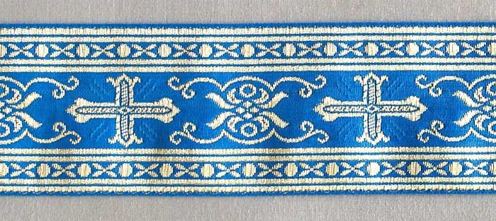   . Religious, Vestment Trim. Blue & Gold. Metallic Jacquard. Christian