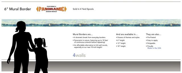 Sailboats~Ocean View Mural Style Wall Border  