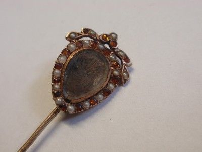 ANTIQUE GEORGIAN PEARL,CITRINE HEART,BOW STICKPIN 1790  