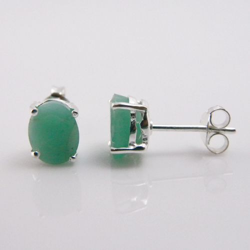 Genuine Green Emerald Sterling Silver 8/6m Stud Earring