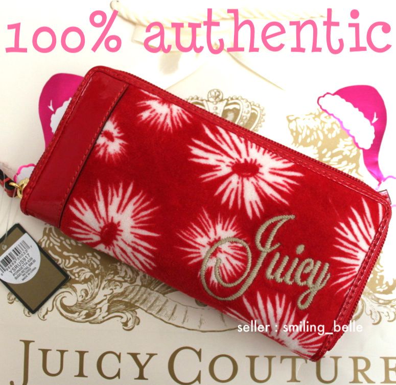   couture red velour daisy flower clutch large wallet zip around purse