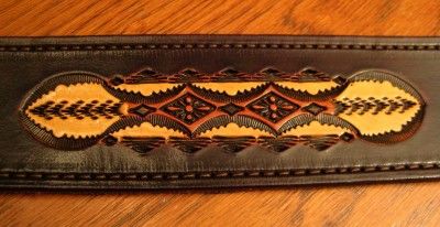 Hand Tooled Leather Guitar Strap   DayBreak Pattern  