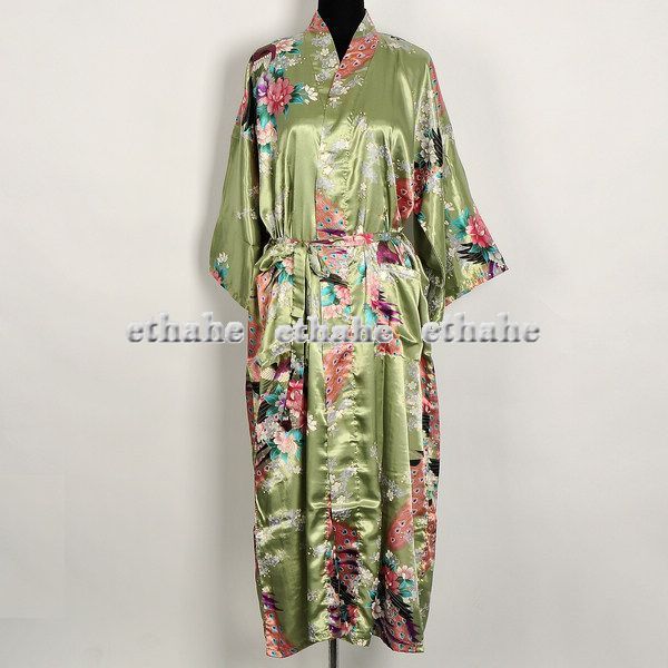 Peacock Kimono Bath Robe Yukata Night Gown Green E6CI5N  