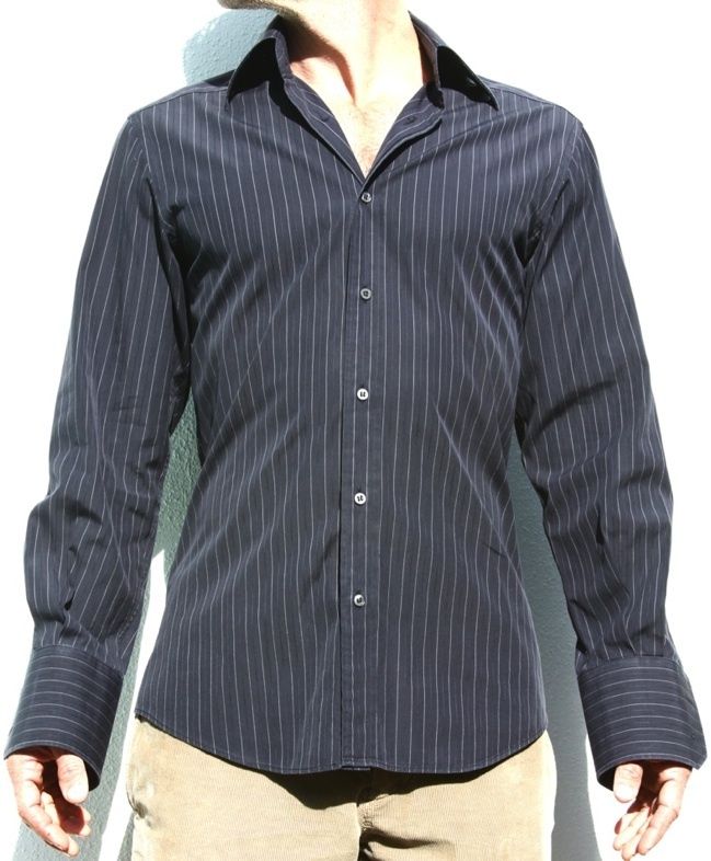 GUCCI Black Tonal Striped Long Slv. Dress Shirt 39/15.5  