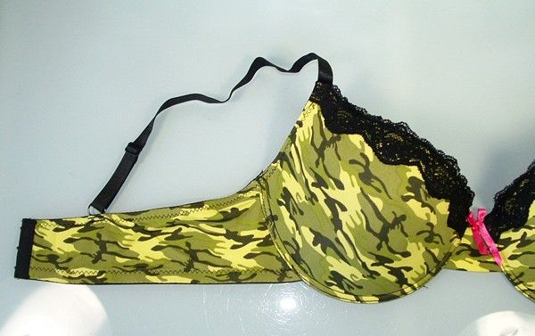 green camouflage and 1 solid black quantity 2 bras fabric 86 % nylon 