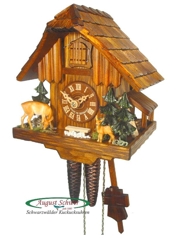 Black Forest Cuckoo Clock 1 Day Forest Cabin & Deer NEW  