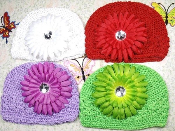 Baby crochet kufi beanie hat dasiy flower clips YPKG  
