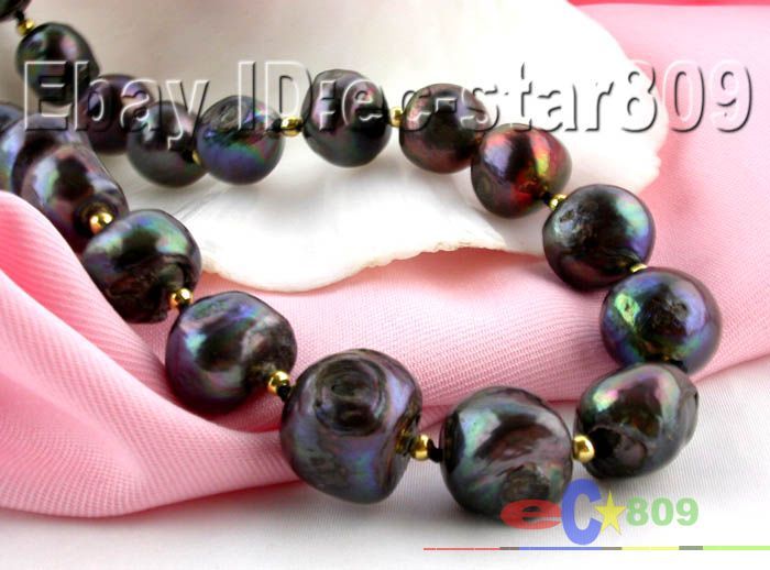 HUGE 20 15MM BAROQUE BLACK FW CULTURED PEARL NECKLACE  