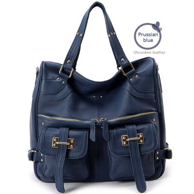 Real leather DANIELLE outpocket shoulder bag+long strap  