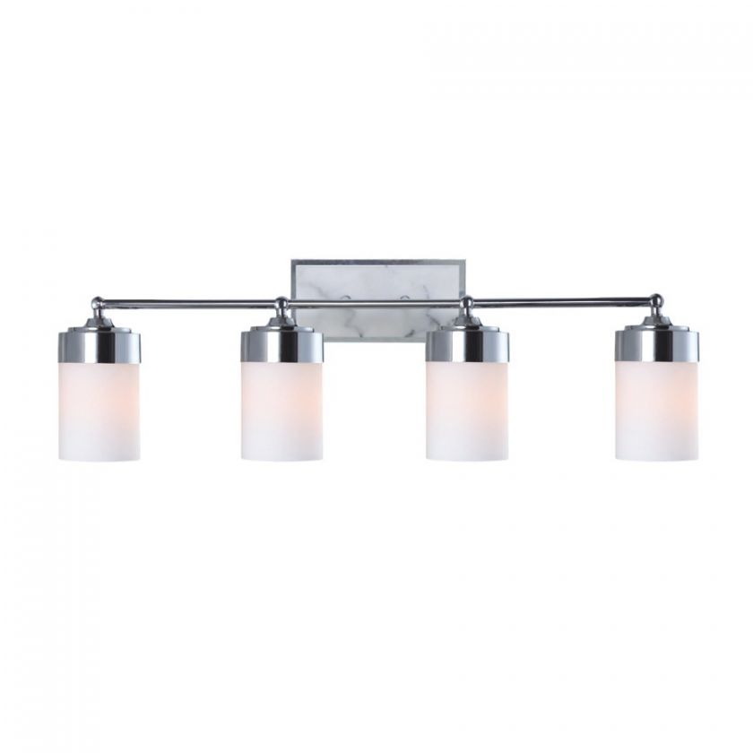 NEW 4 Light Bathroom Vanity Lighting Fixture, Chrome, Cased Opal Glass 