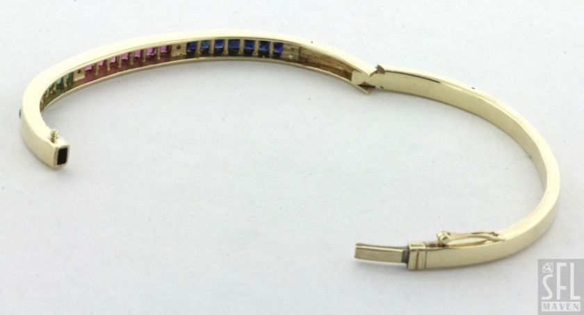 14K GOLD 2.18CTW DIAMOND/EMERALD/RUBY/BLUE SAPPHIRE HINGED BANGLE 