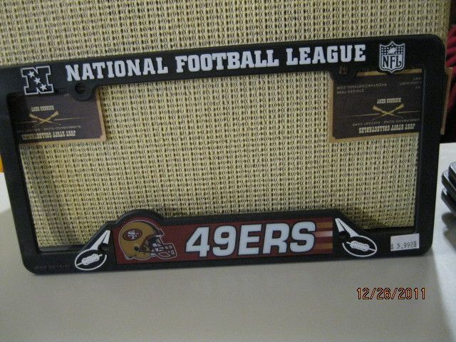 : NFL San Francisco 49ers Premium Chrome Zinc Alloy Team License  Plate - 4 Screw Frame with 3D Molded Color Chrome NFL Logo - Chrome  Background and Team Colors Complement Any Color