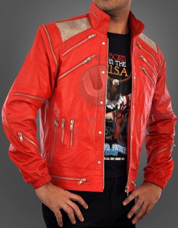 Michael Jackson Beat IT RED Leather Jacket Metal Mesh  