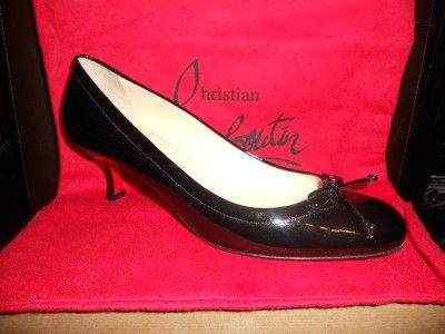 Christian Louboutin MARCIA BALLA Black Patent Kitten Heel Pumps Shoes 