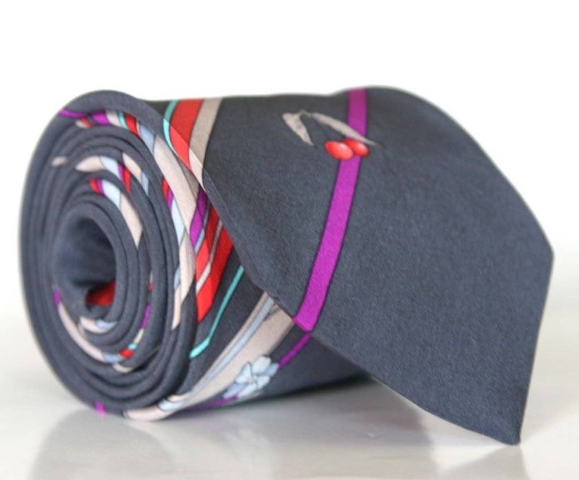 LEONARD PARIS VINTAGE SKINNY Gray Silk Mens Neck Tie  