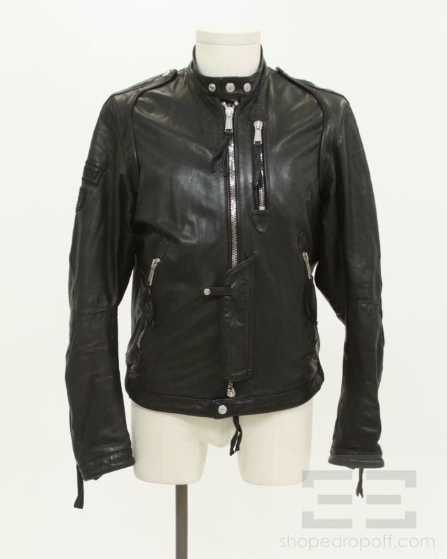Dsquared Mens Black Leather Zip Up Jacket Size 52  
