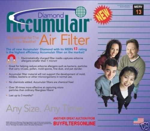 13X24X1 MERV 13 RATED ACCUMULAIR ALLERGY AIR FILTERS 6  