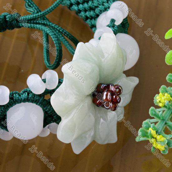 FLOWER JADE GREEN HAND KNITTED ADJUSTABLE BRACELET BEAD  