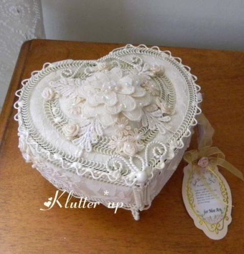 Victorian Vintage Chic Trinket Jewelry HEART BOX WHITE  