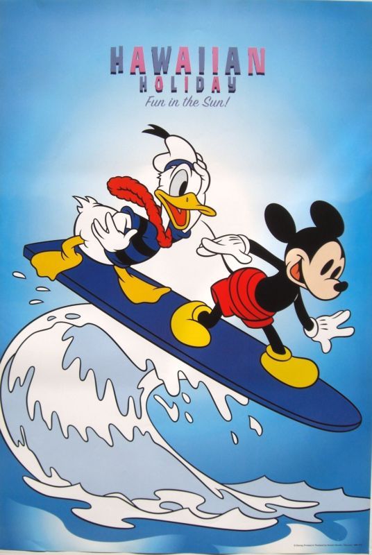 DISNEY HAWAIIAN HOLIDAY POSTER  MICKEY & DONALD SURFING  