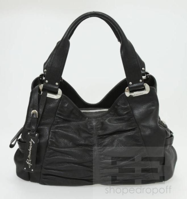 Makowsky Black Pebbled Leather & Silver Hardware Handbag  