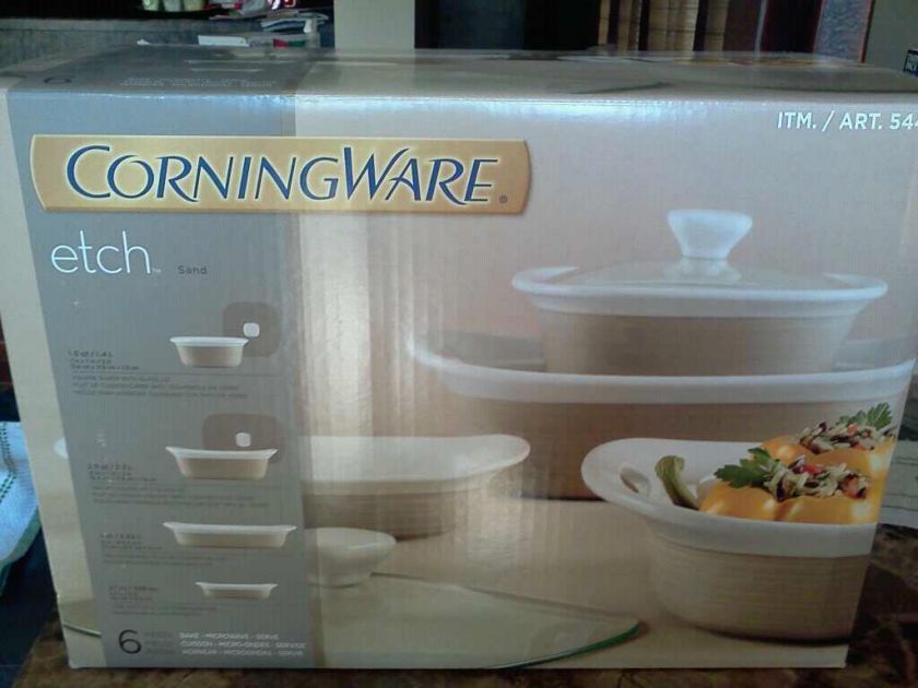 NEW CorningWare Etch Brick 6 Piece Set BakeWare Microwa  