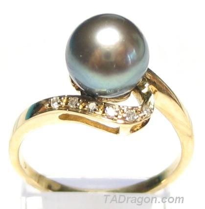 5mm AAA Black Pearl 2.10 14K Yellow Gold Diamond Ring  