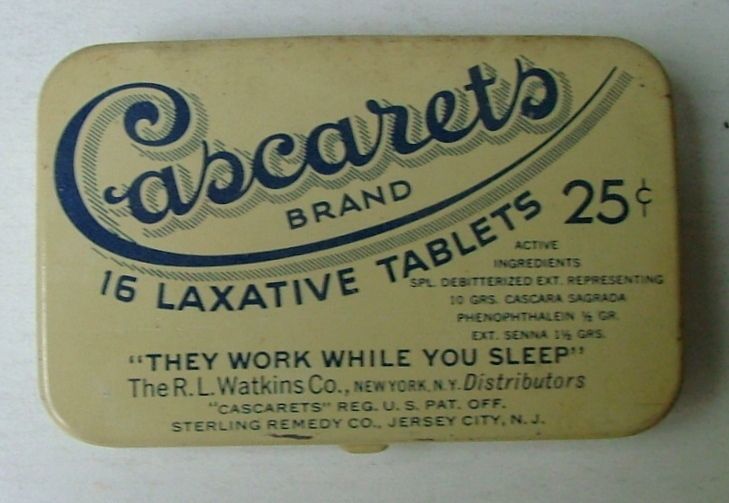 VINTAGE 25 CENT CASCARETS LAXATIVE TABLETS TIN FULL  