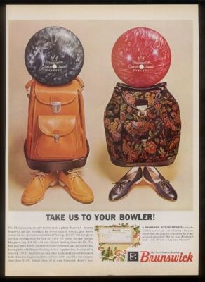 1962 alien theme Brunswick bowling ball bag shoes ad  